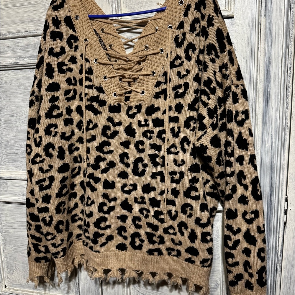 Rue 21 Plus Leopard Print Lace-Up Sweater 3X